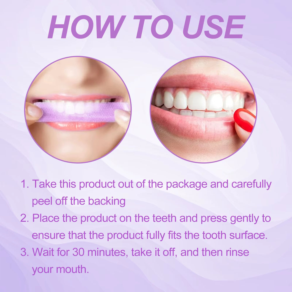 Purple Teeth Whitening Strips Remove Plaque Stains Cleaning Oral Hygiene Bleaching Dental Tools Fresh Breath Brighten Tooth Care